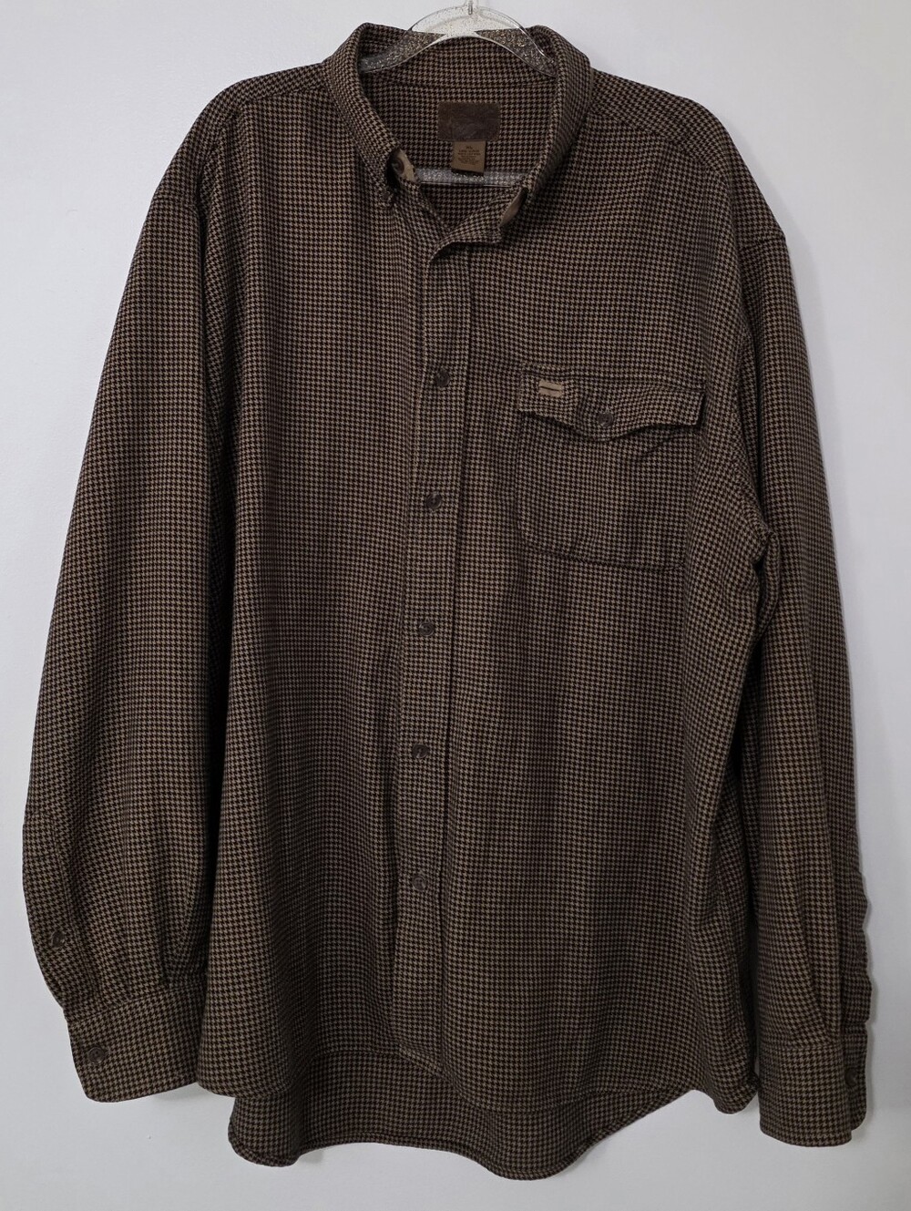 Vintage Ivy Crew Explorer Brown Houndstooth Button Down Shirt Dadcore Cotton XL